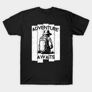 Adventure Awaits Black and White T-Shirt